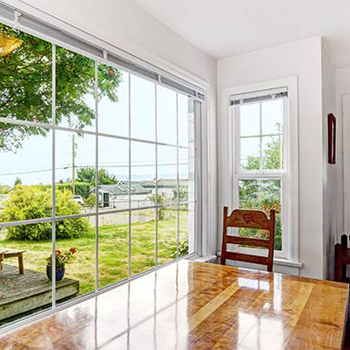 Tinted windows inside house of living room